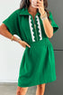 Patchwork Half Zip Elastic Waist Short Sleeve Mini Dress