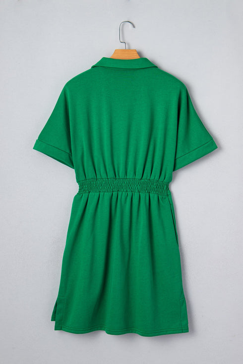 Patchwork Half Zip Elastic Waist Short Sleeve Mini Dress
