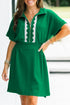Patchwork Half Zip Elastic Waist Short Sleeve Mini Dress