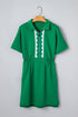 Patchwork Half Zip Elastic Waist Short Sleeve Mini Dress