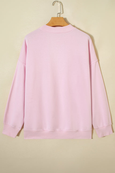 Patchwork Heart Print Oversized Crew Neck Sweatshirt