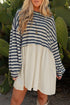 Patchwork Hem Striped Long Sleeve Pocketed Mini Dress