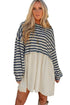 Patchwork Hem Striped Long Sleeve Pocketed Mini Dress