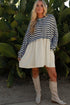 Patchwork Hem Striped Long Sleeve Pocketed Mini Dress