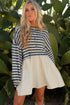 Patchwork Hem Striped Long Sleeve Pocketed Mini Dress