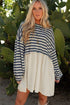 Patchwork Hem Striped Long Sleeve Pocketed Mini Dress