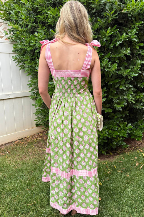 Patchwork Knot Strap Striped Detail Floral Maxi Dress