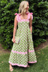 Patchwork Knot Strap Striped Detail Floral Maxi Dress