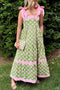 Patchwork Knot Strap Striped Detail Floral Maxi Dress
