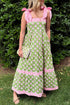 Patchwork Knot Strap Striped Detail Floral Maxi Dress