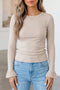 Patchwork Lace Cuff Ruffle Long Sleeve Round Neck Top