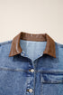 Patchwork Leather Collar Long Sleeve Denim Jacket