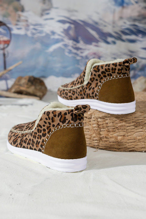 Patchwork Leopard Print Faux Fur Lined Flat Boots