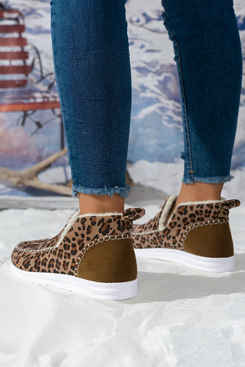 Patchwork Leopard Print Faux Fur Lined Flat Boots