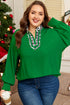 Patchwork Leopard Trim Puff Sleeve Split Neck Blouse