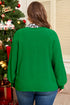 Patchwork Leopard Trim Puff Sleeve Split Neck Blouse