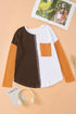 Patchwork Long Sleeve Pocket Detail Relaxed Fit Top
