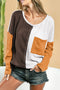 Patchwork Long Sleeve Pocket Detail Relaxed Fit Top