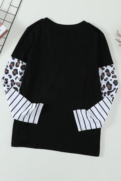 Patchwork Long Sleeve Top With Pocket