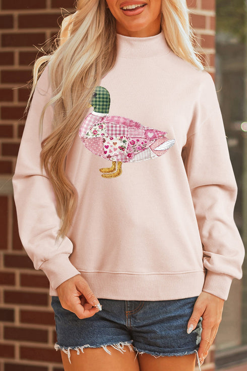 Patchwork Mallard Print Mock Neck Pullover Sweatshirt
