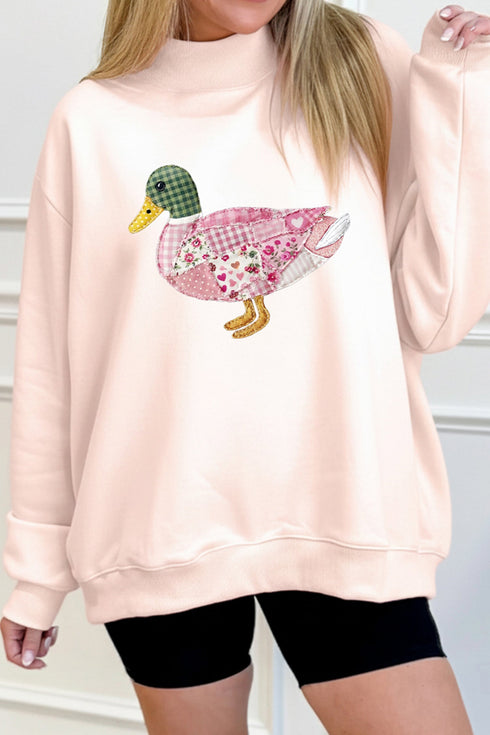 Patchwork Mallard Print Mock Neck Pullover Sweatshirt