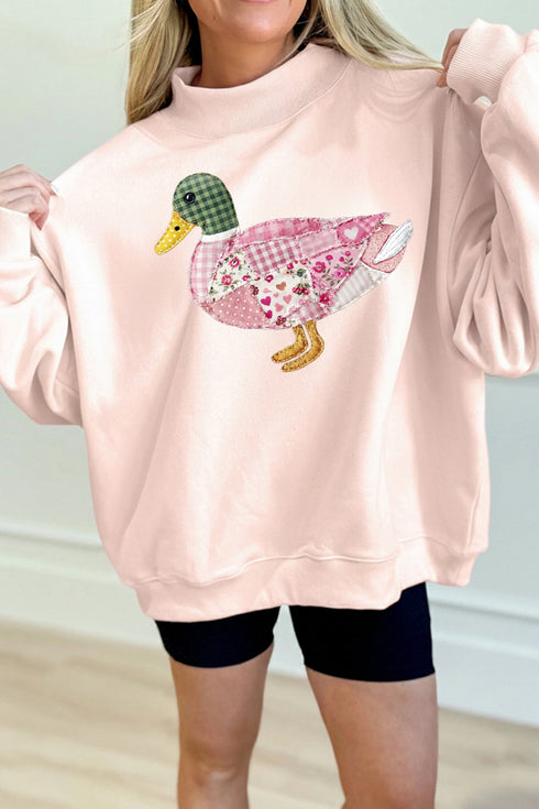 Patchwork Mallard Print Mock Neck Pullover Sweatshirt