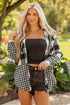 Patchwork Mixed Plaid Drawstring Hooded Shacket