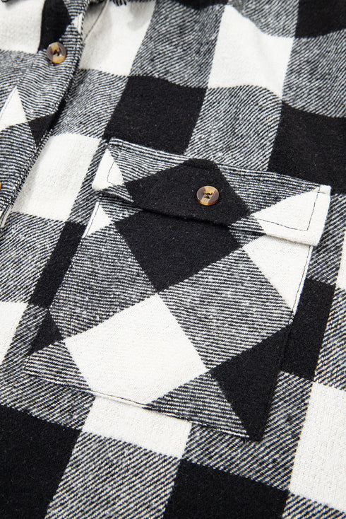 Patchwork Mixed Plaid Drawstring Hooded Shacket