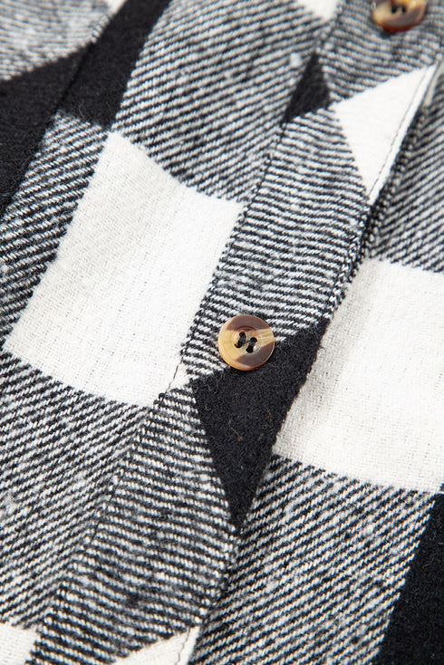 Patchwork Mixed Plaid Drawstring Hooded Shacket