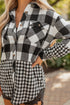 Patchwork Mixed Plaid Drawstring Hooded Shacket