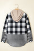 Patchwork Mixed Plaid Drawstring Hooded Shacket