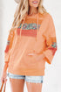 Patchwork Mixed Print Kangaroo Pocket Long Sleeve Hooded Top