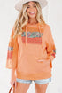 Patchwork Mixed Print Kangaroo Pocket Long Sleeve Hooded Top