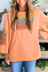 Patchwork Mixed Print Kangaroo Pocket Long Sleeve Hooded Top