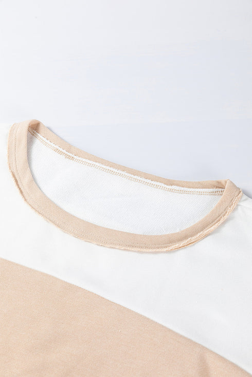 Patchwork Panel Short Sleeve Split Hem Tunic Shirt