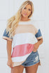 Patchwork Panel Short Sleeve Split Hem Tunic Shirt