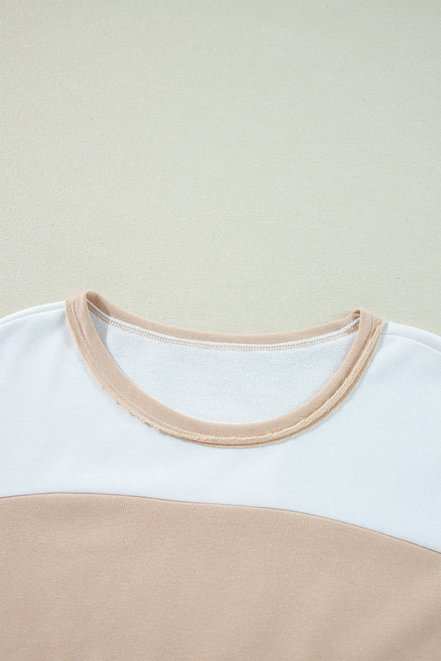 Patchwork Panel Short Sleeve Split Hem Tunic Shirt