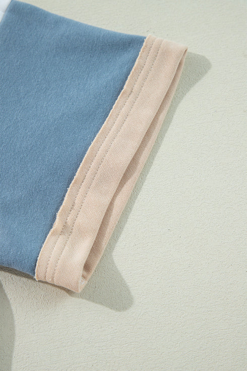 Patchwork Panel Short Sleeve Split Hem Tunic Shirt