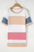 Patchwork Panel Short Sleeve Split Hem Tunic Shirt