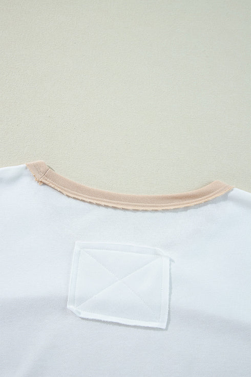 Patchwork Panel Short Sleeve Split Hem Tunic Shirt