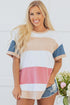 Patchwork Panel Short Sleeve Split Hem Tunic Shirt