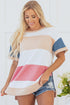 Patchwork Panel Short Sleeve Split Hem Tunic Shirt