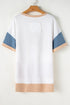 Patchwork Panel Short Sleeve Split Hem Tunic Shirt