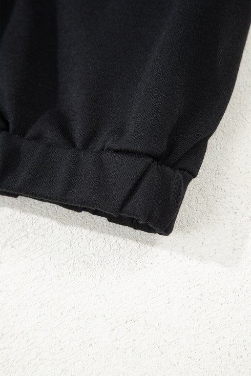 Patchwork Paneled Half Button Pullover Loungewear Short Sets