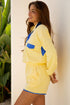Patchwork Paneled Half Button Pullover Loungewear Short Sets