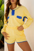 Patchwork Paneled Half Button Pullover Loungewear Short Sets