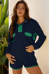 Patchwork Paneled Half Button Pullover Loungewear Short Sets
