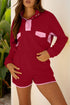 Patchwork Paneled Half Button Pullover Loungewear Short Sets