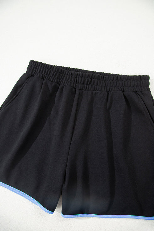 Patchwork Paneled Half Button Pullover Loungewear Short Sets