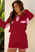 Patchwork Paneled Half Button Pullover Loungewear Short Sets